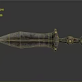 Ancient Rusted Metal Sword With Ornate Hilt And Engraved Blade Surface