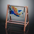 Wooden Easel Stand Displaying Colorful Abstract Painting With Vibrant Colors And Art