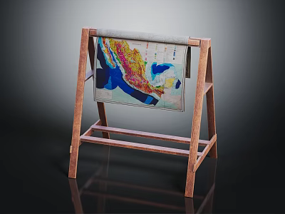 Wooden Easel Stand Displaying Colorful Abstract Painting With Vibrant Colors And Art 3d model
