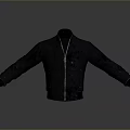 Black Leather Jacket With Zipper And Stand Collar For Casual Daily Wear