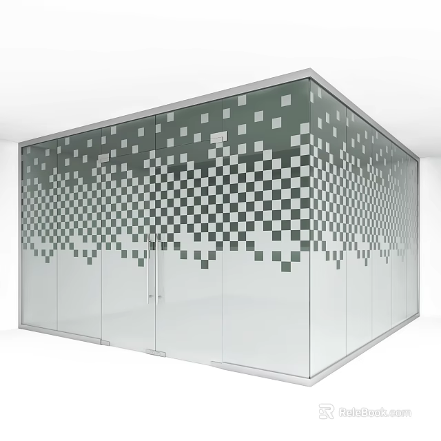 Modern Glass Partition With Black And White Checkerboard Pattern Design 3d model 