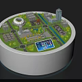 3D Sand Table Model Featuring Various Buildings Green Spaces Roads And Digital Screen 3d model
