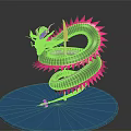 Purple Pink Dragon with Spikes Coiled on Blue Platform Display Model 3d model