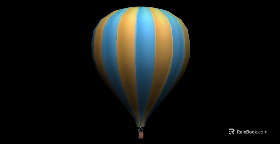 Blue and Yellow Striped Hot Air Balloon as Fun Amusement Park Ride 3d model 