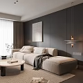 Modern Living Room Interior Featuring Beige Sofa Armchair Coffee Table And Area Rug