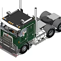 Green Heavy Duty Semi Truck With Front Grille Long Cab And Multi Wheel Design