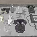 Vintage Telephones Display Featuring Various Retro Communication Devices Different Colors And Classic Designs