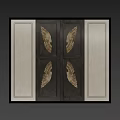 Elegant Wall Paneling With Dark Panels And Golden Wing Decorations 3d model