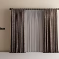 Double Layer Curtains With Dark Brown Outer And White Sheer Inner Layers And Decorative Rod
