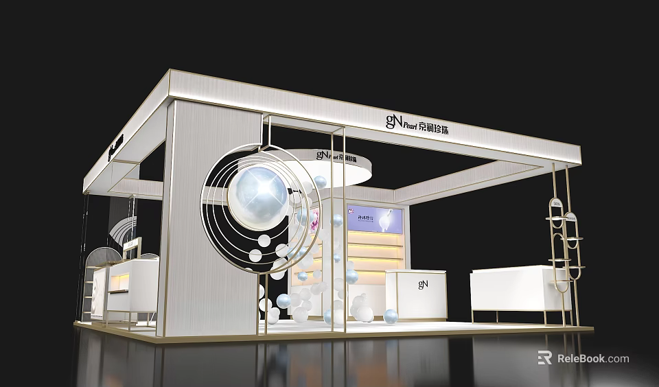 Modern Nanostrata Exhibition Booth With White Structure And Circular Decor Elements 3d model 