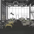 Modern Industrial Co working Office Space Interior With Large Windows Desks Sofas And Green Plants
