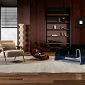 Modern Leisure Chairs With Wooden Metal Frames Beige Blue Upholstery Bookshelf And Floor Lamp