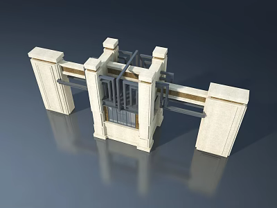 Modern Swing Door Design Featuring Stone Frame And Metal Structure Details 3d model