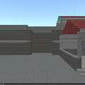 Traditional Chinese Entrance Gate With Gray Pillars Iron Gate Flat Roof And Red Tile Roof Building