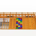 Outdoor Kids Playground Equipment With Wooden Structure Climbing Net Colorful Discs And Rock Climbing Wall
