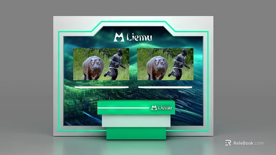Liemu Display Shelf Featuring Dual Screens With Animal And Person In Natural Scene 3d model 