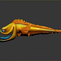 Cartoon Style Yellow And Orange Fish With Green Nose Blue Eyes Open Mouth