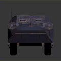 Blue Armored Military Vehicle Featuring Antenna Sturdy Wheels And Reinforced Body