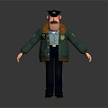 3D Game Movie Character Police Officer With Black Hat Brown Beard Green Coat