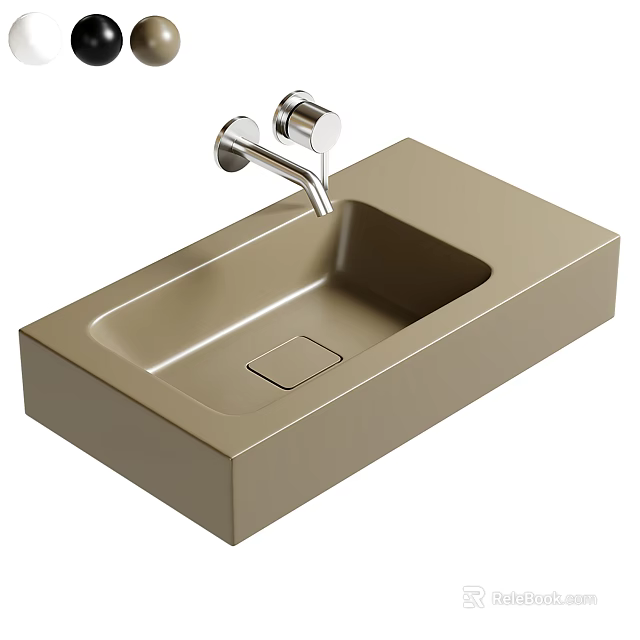 Rectangular Beige Washbasin with Silver Two Handle Faucet Modern Smooth Surface Design for Bathroom 3d model