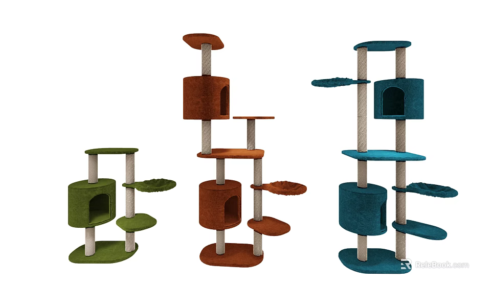 Multi Colored Cat Trees With Scratching Posts Platforms And Condos 3d model