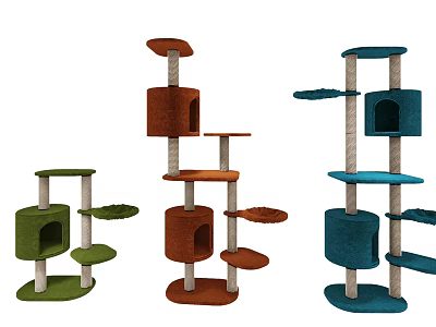 Multi Colored Cat Trees With Scratching Posts Platforms And Condos 3d model