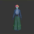Woman With Red Hair Wearing Blue Long Dress White Blouse And Blue Jacket