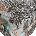 Old Industrial Factory Buildings Featuring Gray Roofs Red Brick Walls Red Doors And Peeling Paint