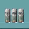 Three Craftville Atlantiac Beer Cans With Green And White Patterns On Light Blue Background