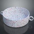 Round Decorative Tray with Two Ring Handles and Colorful Speckled Pattern on White Base