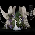 Elegant Sculpture Carving Design For Wedding Scene With Purple White Flowers And Curtains