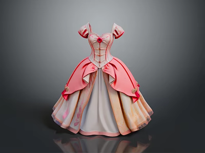 Man Holding Pink White Princess Dress With Ruffled Skirt And Red Decorations 3d model