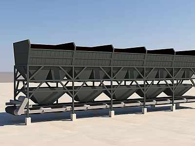 Industrial Equipment Featuring Multiple Storage Bins Conveyor System And Metal Frame Structure 3d model