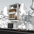 Modern Detached Villa Exterior Design With Wooden Balcony Large Windows And Greenery