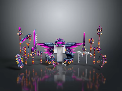 Futuristic Colorful Weapon Designs With Mechanical Wings And Luminous Blades 3d model