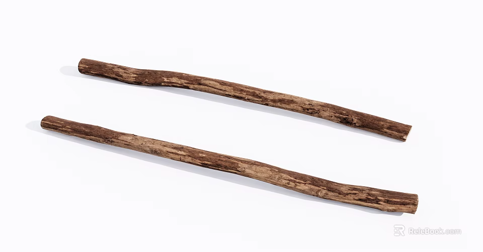 Two Long Natural Stone Wood Branches With Raw Texture And Organic Design 3d model 