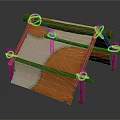 Camping Tent Design With Orange And White Fabric And Wooden Support Poles