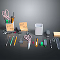 Office Stationery Collection With Scissors Pencils Stapler Paper Clips And Sticky Notes