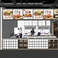 Modern Commercial Kitchen Interior With Open Counter Chefs Working And Menu Screens 3d model