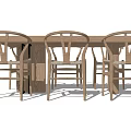 Simple Wooden Rectangular Dining Table Set With Six Comfortable Chairs 3d model