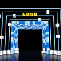 Modern Exhibition Entrance With Blue Square Panels Neon Lights And Yellow LOGO