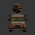 Vintage Ice Cream Truck With Rusty Exterior And Red Cone On Top