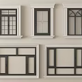 Casement Windows With Various Designs White Frames Black Sashes Arched Top And Grid Patterns 3d model