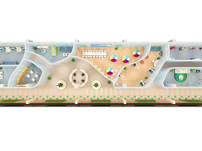 Community Leisure Center Layout Design With Functional Zones Green Plants And Colorful Umbrellas 3d model