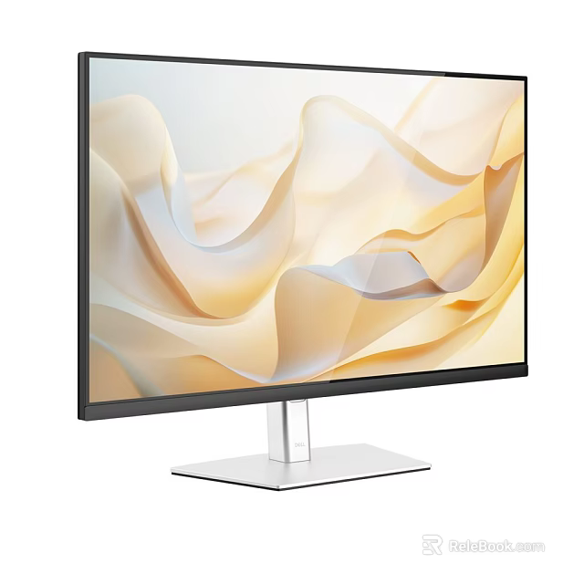 Sleek Computer Monitor With Beige Flowing Wave Pattern Display And Silver Metal Stand 3d model 