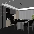 Modern Restaurant Interior With Long Dining Table Black Chairs And Glass Cabinets 3d model