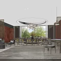 Chinese Style Private Dining Room With Round Table Chandelier Sofa And Window View 3d model