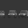 Three Silver SUV And Pickup Truck Models On Shiny Reflective Surface 3d model