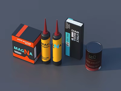 Industrial Equipment Set Including Magna Glue Bottles Diamond Finish Boxes and Oil Finish Can 3d model