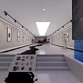 Modern Hall Interior With Red Spiral Staircase Black Floor Design Wall Paintings And Decorative Tree